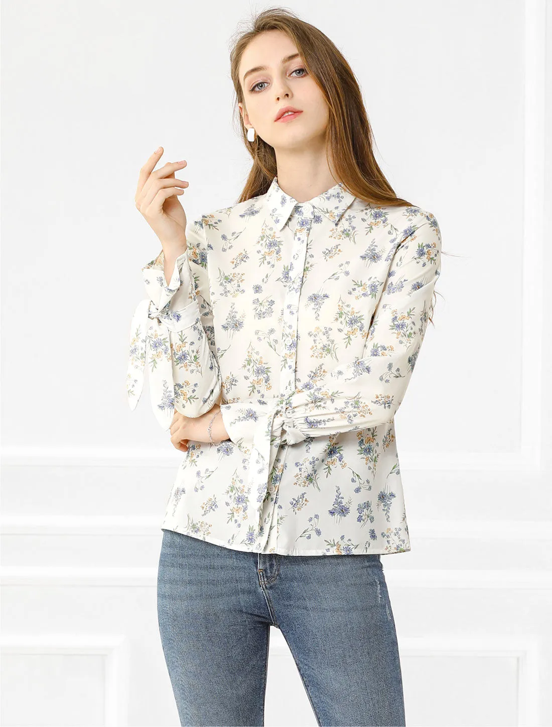 Button Down Floral Shirt Long Sleeve Point Collar Top sold by Allegra K product image thumbnail 3