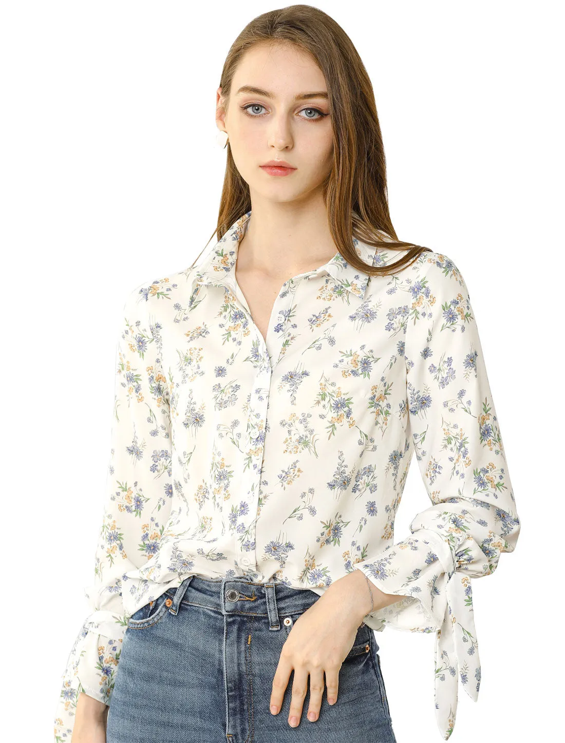 Button Down Floral Shirt Long Sleeve Point Collar Top sold by Allegra K product image thumbnail 2