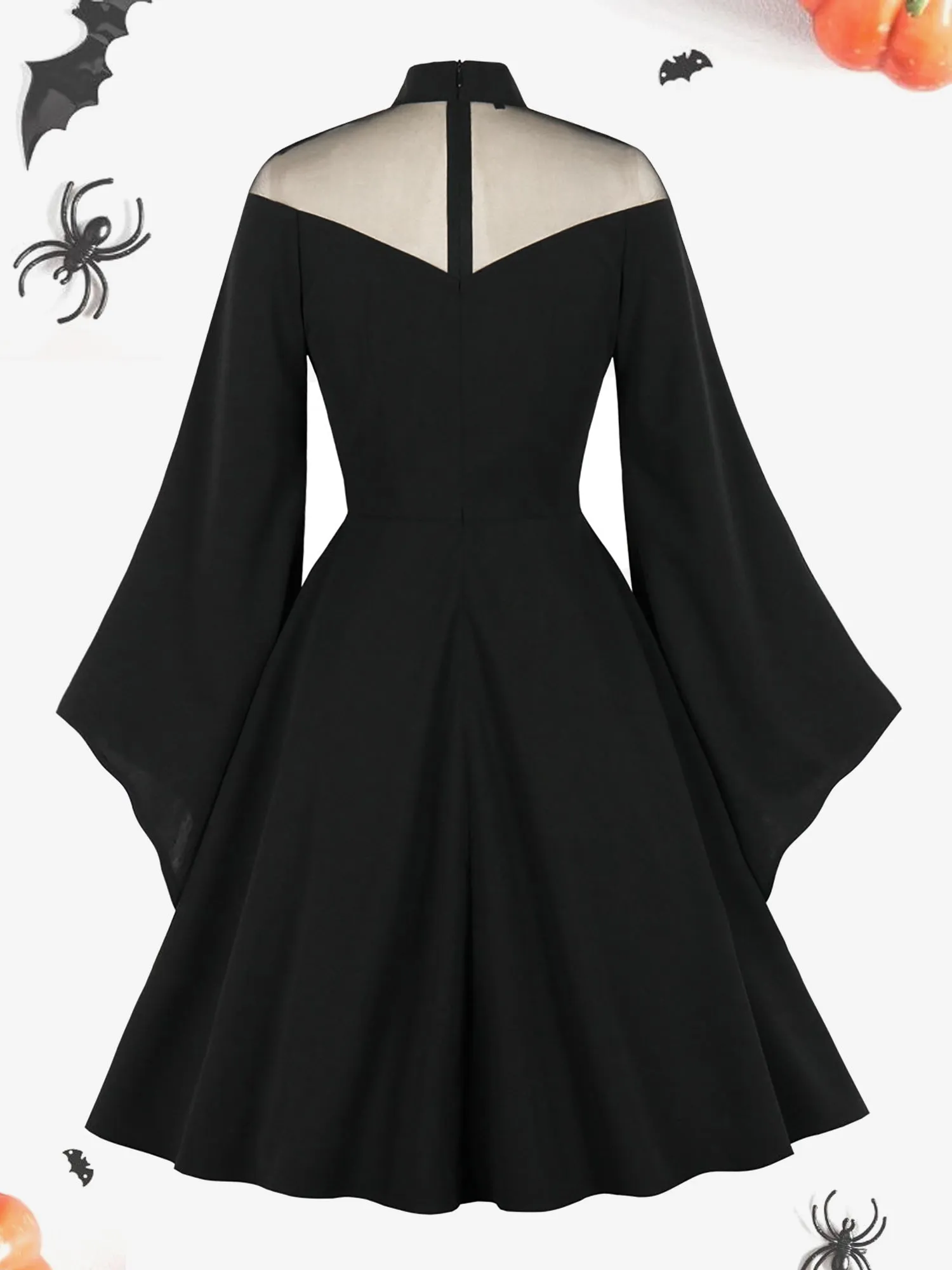 Halloween Mesh Illusion Neck Bell Sleeve Patchwork Midi Dress sold by Allegra K product image thumbnail 2