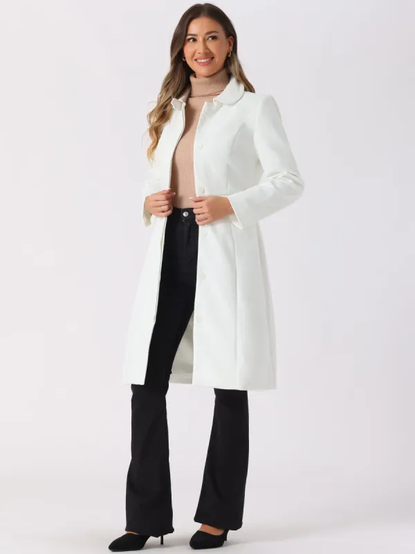 Peter Pan Collar Button Down Long Sleeve Pockets Long Winter Coat sold by Allegra K