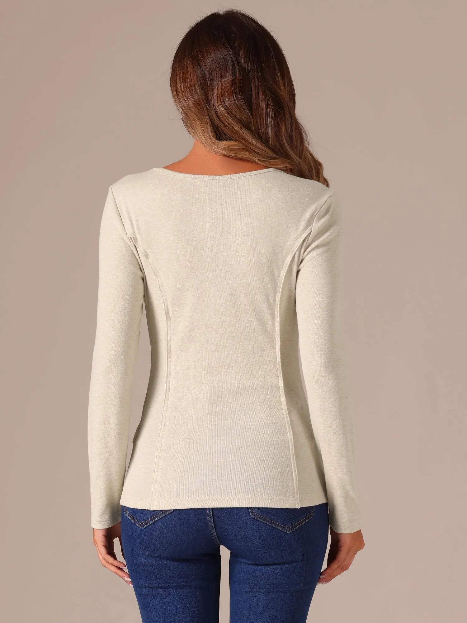 U Neck Long Sleeve Knit Basic Casual Blouse sold by Allegra K product image thumbnail 3