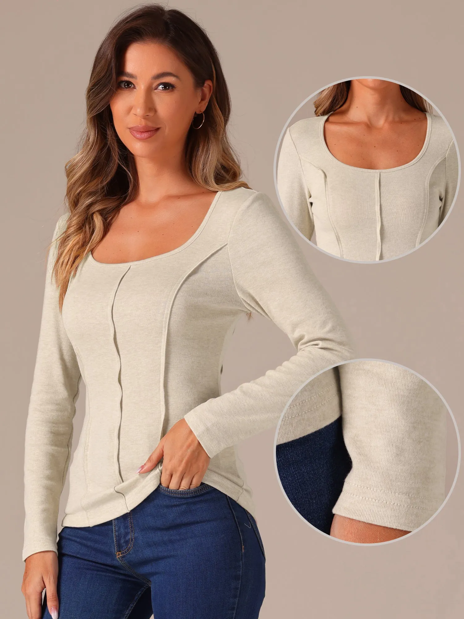 U Neck Long Sleeve Knit Basic Casual Blouse sold by Allegra K product image thumbnail 2