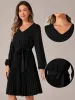 Tie Waist V Neck Long Sleeve A-Line Pleated Midi Sweater Dress sold by Allegra K