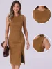 Faux Suede Sleeveless Crew Neck Slit Sheath Midi Dress sold by Allegra K