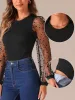 Long Mesh Sheer Polka Dots Sleeves Knit Bodysuit sold by Allegra K