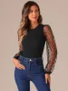 Long Mesh Sheer Polka Dots Sleeves Knit Bodysuit sold by Allegra K
