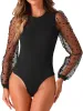 Long Mesh Sheer Polka Dots Sleeves Knit Bodysuit sold by Allegra K