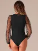 Long Mesh Sheer Polka Dots Sleeves Knit Bodysuit sold by Allegra K