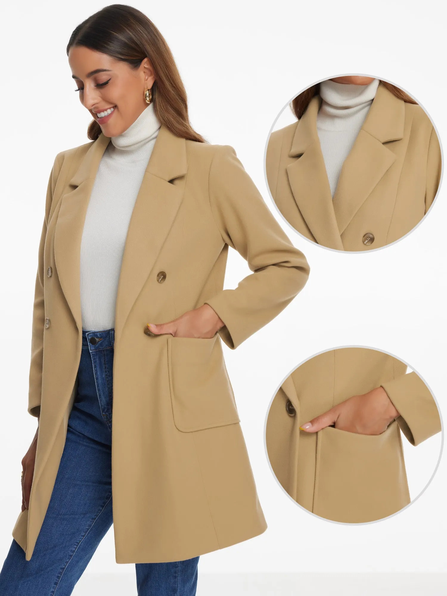 Notch Lapel Double Breasted Long Sleeves Winter Pea Coat sold by Allegra K product image thumbnail 2