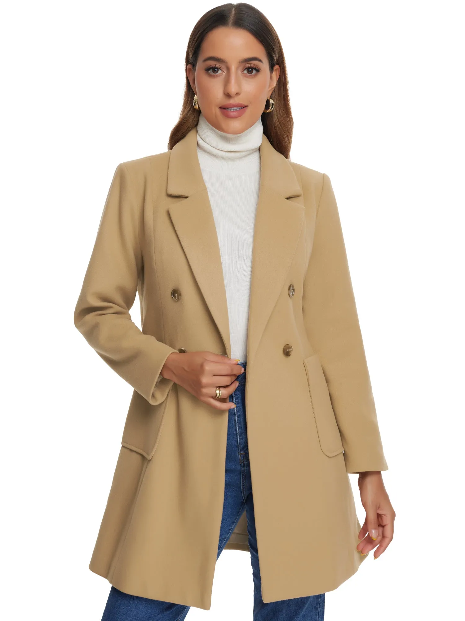 Notch Lapel Double Breasted Long Sleeves Winter Pea Coat sold by Allegra K product image thumbnail 5
