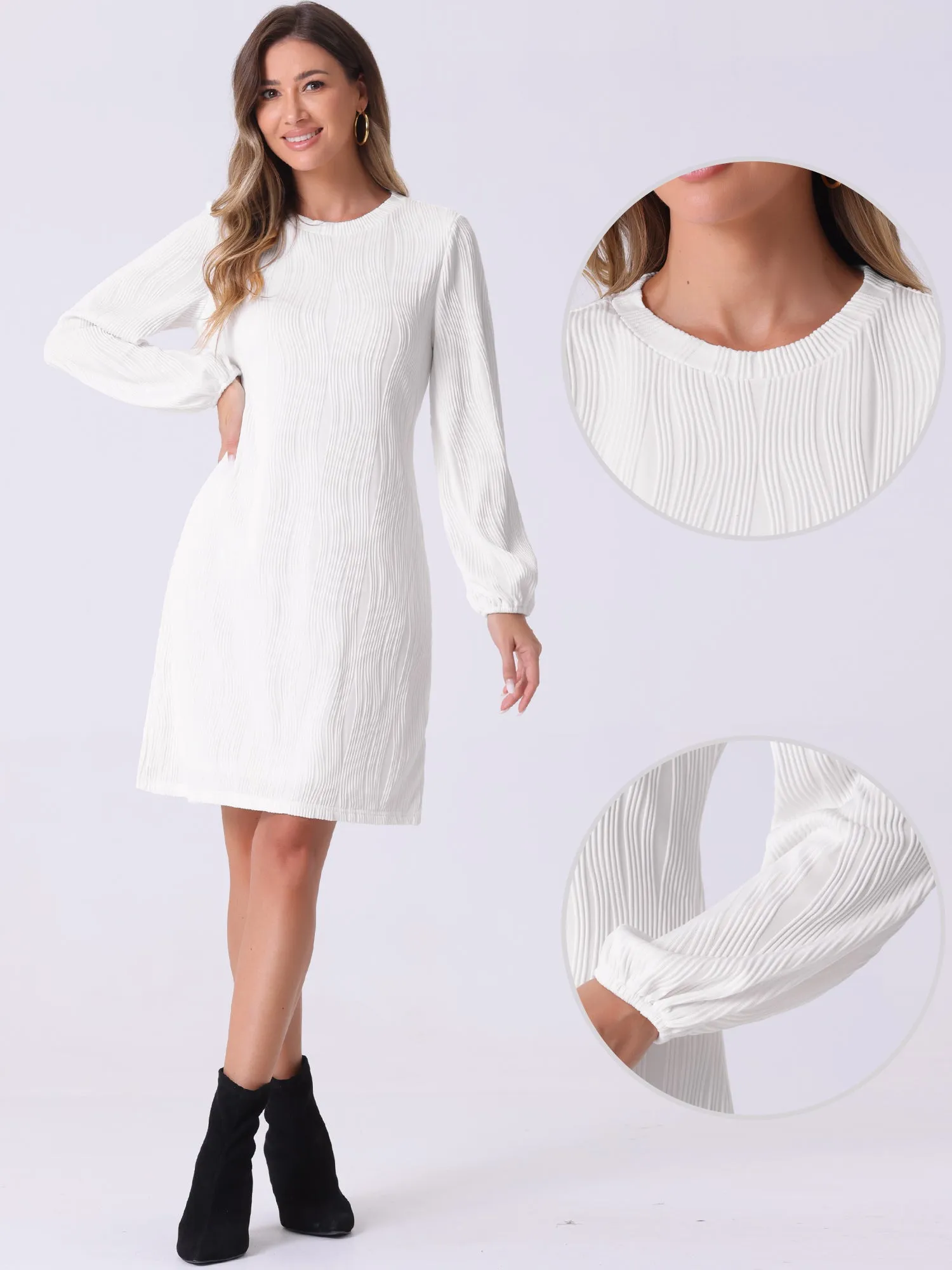 Long Lantern Sleeve Solid Color Textured Midi Dress sold by Allegra K product image thumbnail 2