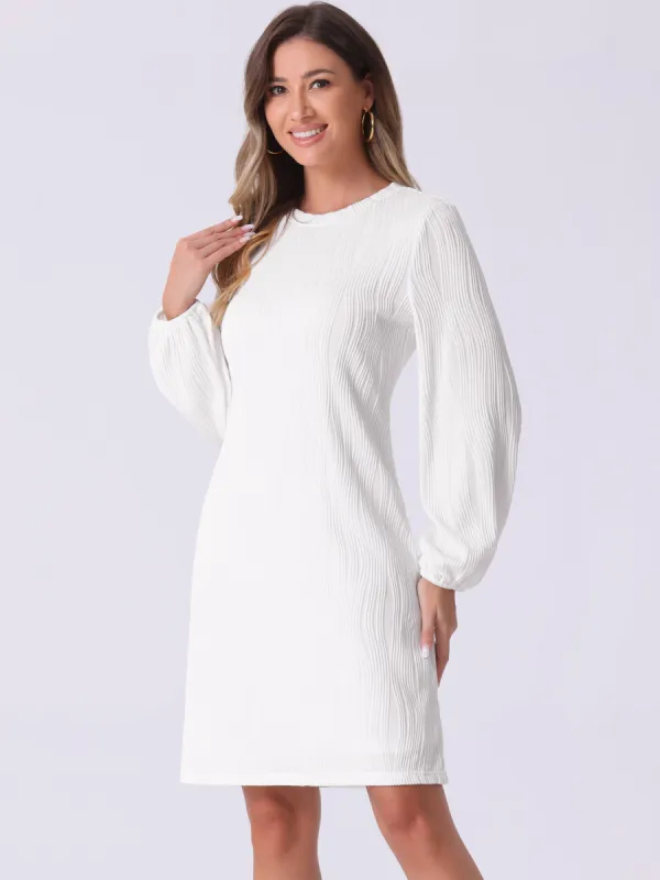 Long Lantern Sleeve Solid Color Textured Midi Dress sold by Allegra K