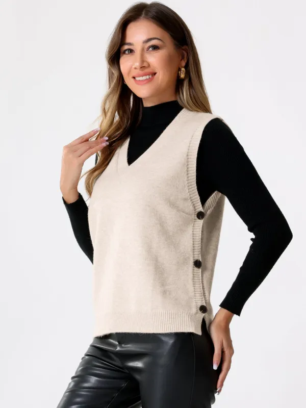 Sleeveless Ribbed V Neck Pullover Knit Sweater Vest sold by Allegra K