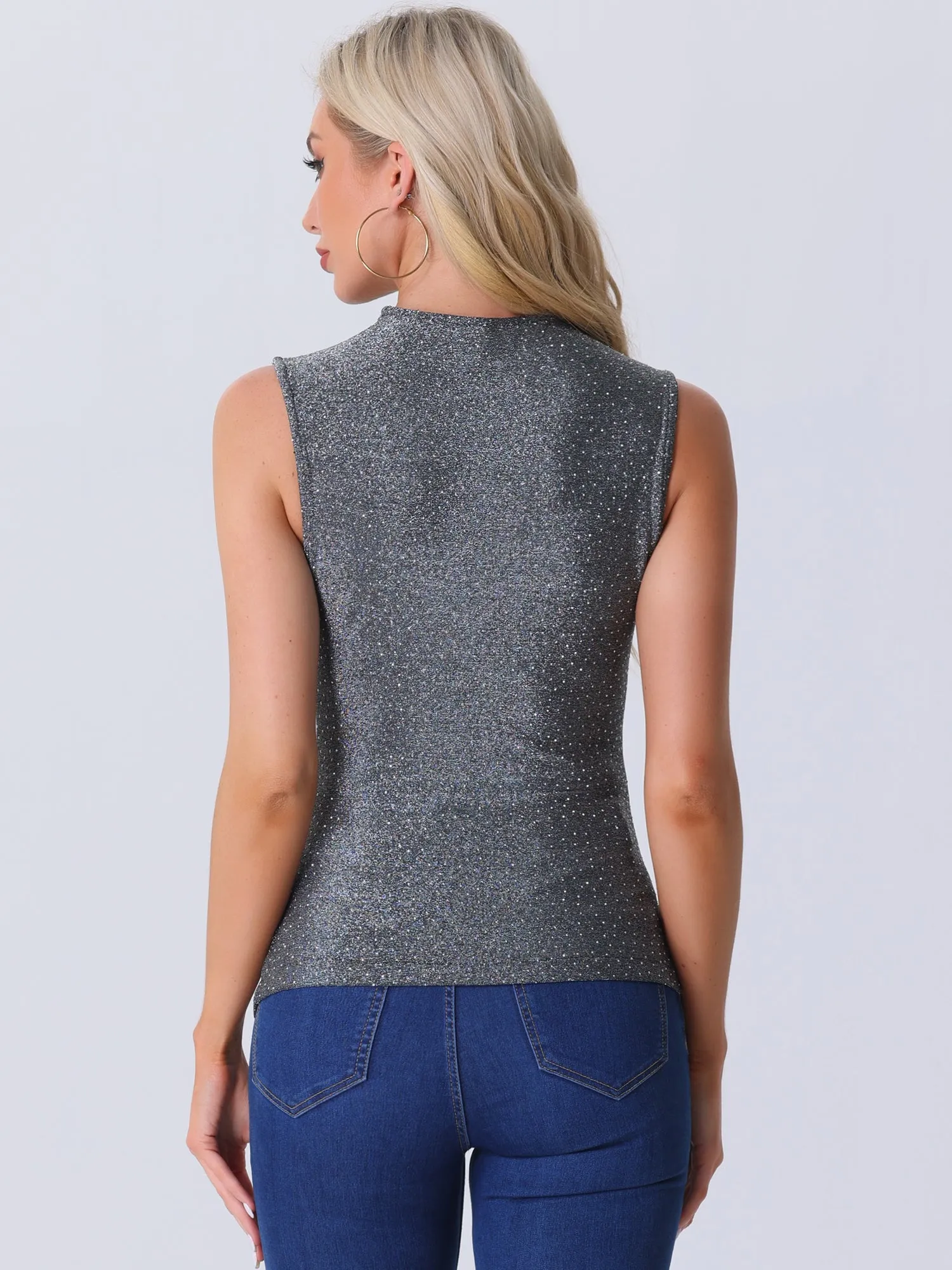 Sleeveless Mesh Patchwork Glitter Party Club Sparkly Tops sold by Allegra K product image thumbnail 2