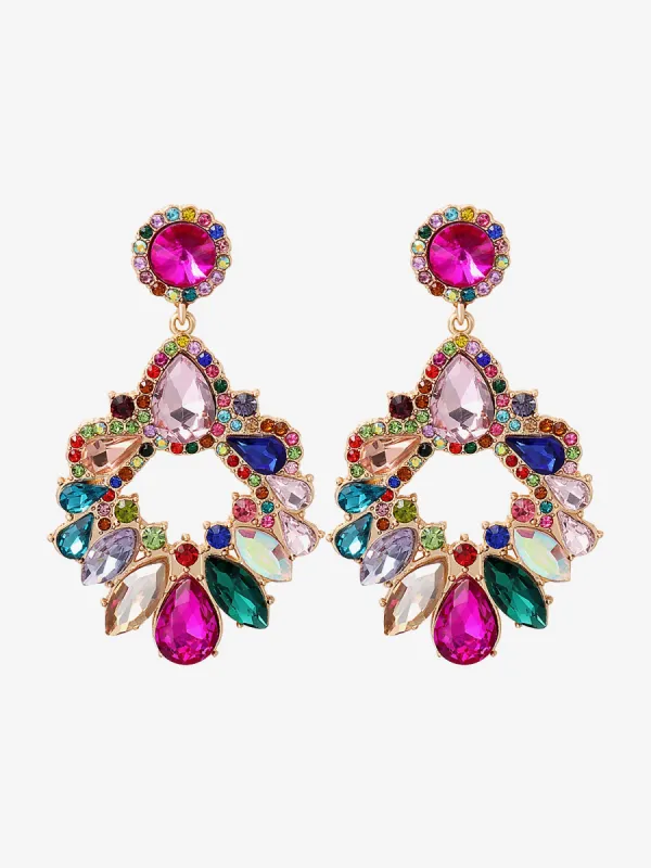 Retro Colorful Faux Diamond Rhinestones Geometric Chandelier Earrings sold by Allegra K