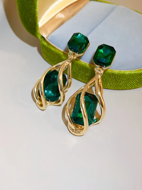 Faux Diamond Geometric Waterdrop Shape Drop Earrings sold by Allegra K