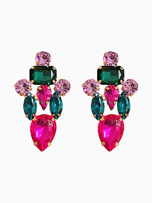 Retro Colorful Faux Diamond Encrusted Chandelier Earrings sold by Allegra K