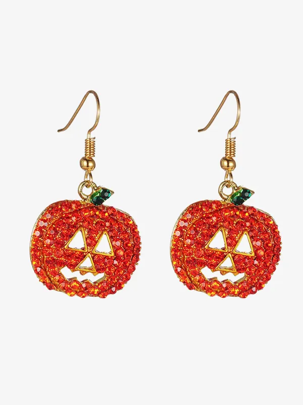 Halloween Pumpkin Faux Diamond Rhinetone Drop Earrings sold by Allegra K