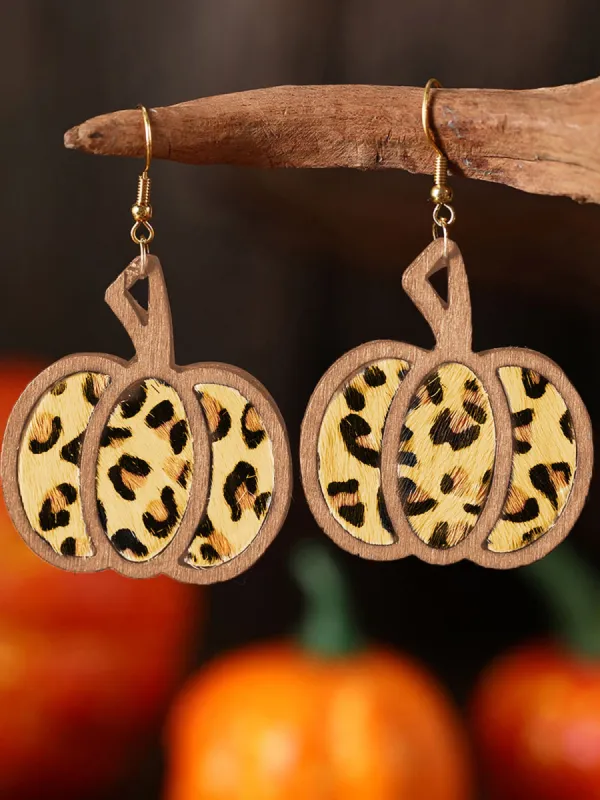 Halloween Pumpkin Leopard French Wire Drop Earrings sold by Allegra K