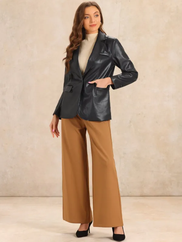 Faux Leather Notched Lapel Collar PU Moto Biker Jackets sold by Allegra K