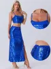 2 Pieces Sequin Spaghetti Straps Crop Top & High Waist Split Maxi Skirt Set sold by Allegra K