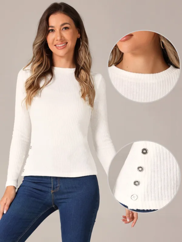 Stretch Long Sleeve Crew Neck Casual Basic Knit Sweater Tops sold by Allegra K