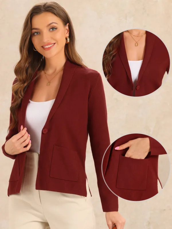 Long Sleeve One Button Pocketed Knit Sweater Cardigan sold by Allegra K