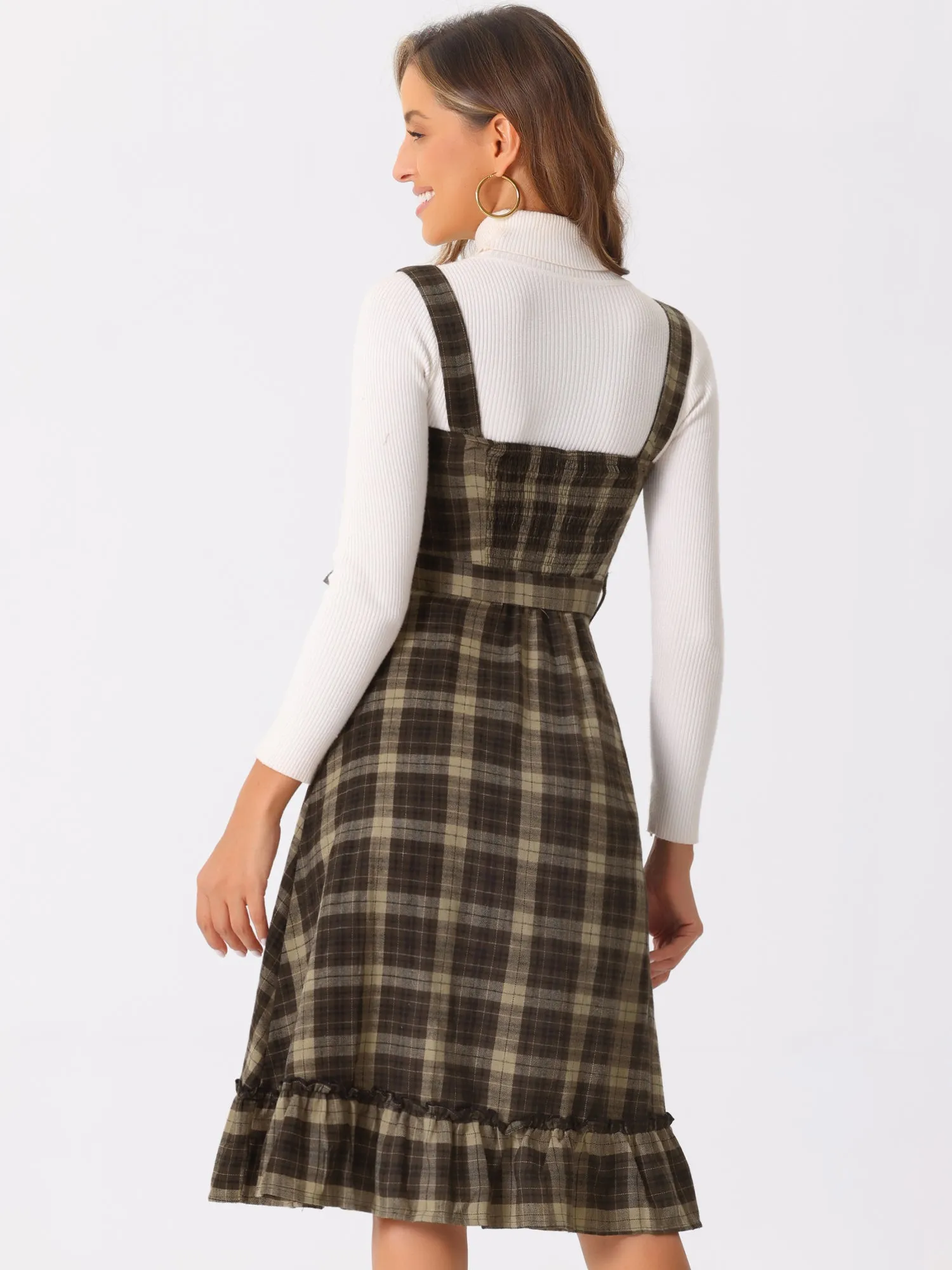 Plaid Ruffled Sleeveless Tie Waist A-Line Pinafore Overall Dress sold by Allegra K product image thumbnail 2