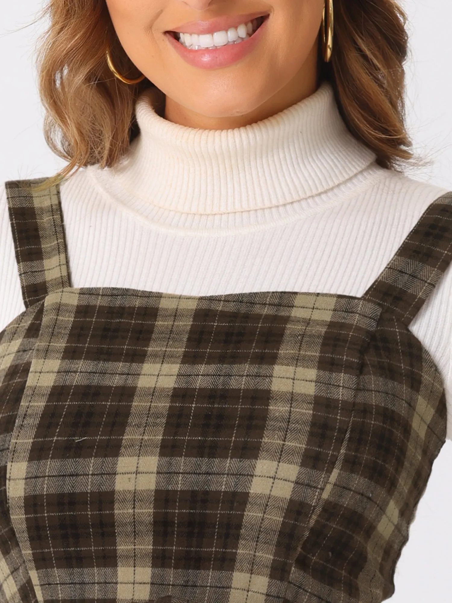 Plaid Ruffled Sleeveless Tie Waist A-Line Pinafore Overall Dress sold by Allegra K product image thumbnail 4