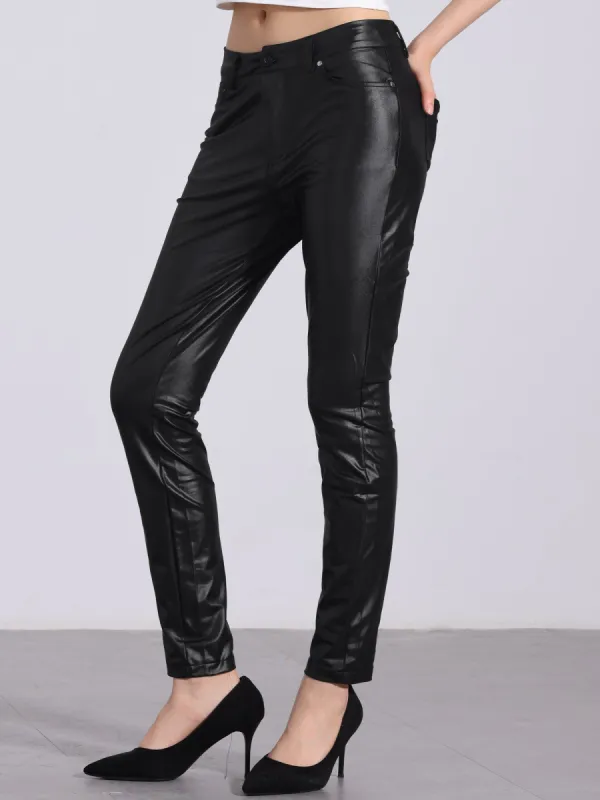 Faux Leather High Waist Stretch Slim Fit Motorcycle Legging Pants sold by Allegra K