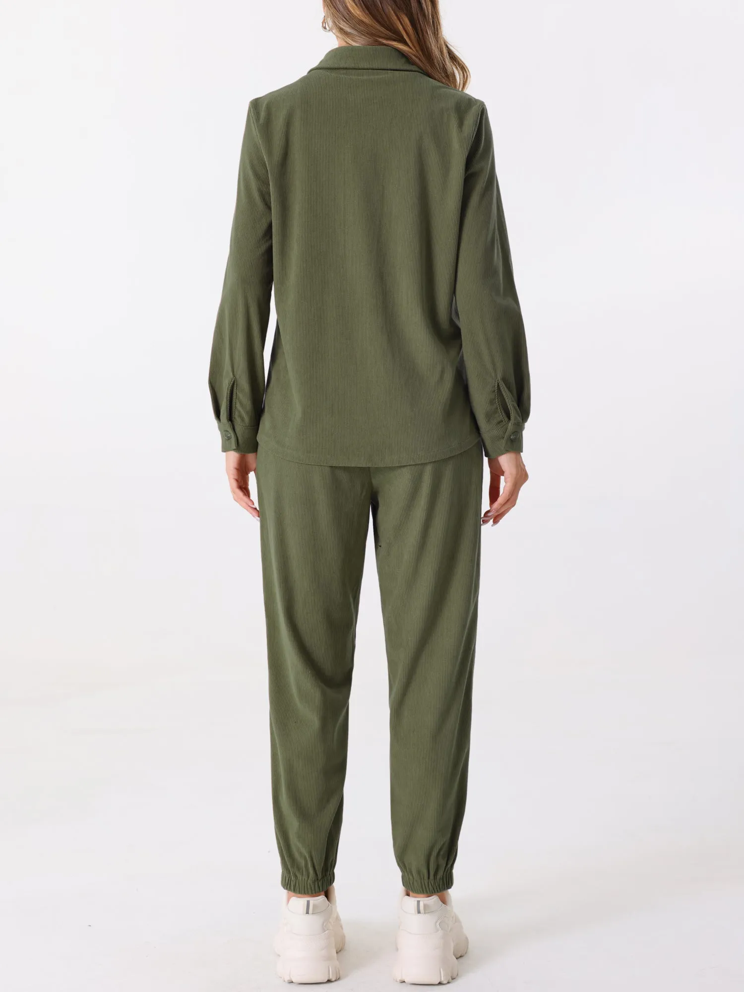 2 Pieces Corduroy Long Sleeve Button Down Shirt & Pocketed Jogger Pants Tracksuit Set sold by Allegra K product image thumbnail 3