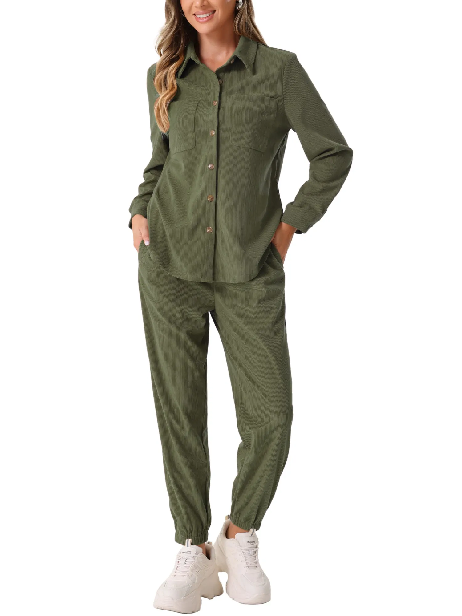 2 Pieces Corduroy Long Sleeve Button Down Shirt & Pocketed Jogger Pants Tracksuit Set sold by Allegra K product image thumbnail 5