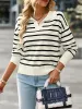 Polo Collar Long Sleeves Striped Knit Casual Sweater sold by Allegra K