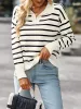 Polo Collar Long Sleeves Striped Knit Casual Sweater sold by Allegra K