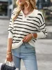 Polo Collar Long Sleeves Striped Knit Casual Sweater sold by Allegra K