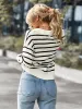 Polo Collar Long Sleeves Striped Knit Casual Sweater sold by Allegra K