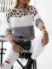 Leopard Colorblock Crew Neck Long Sleeve Casual Sweater sold by Allegra K