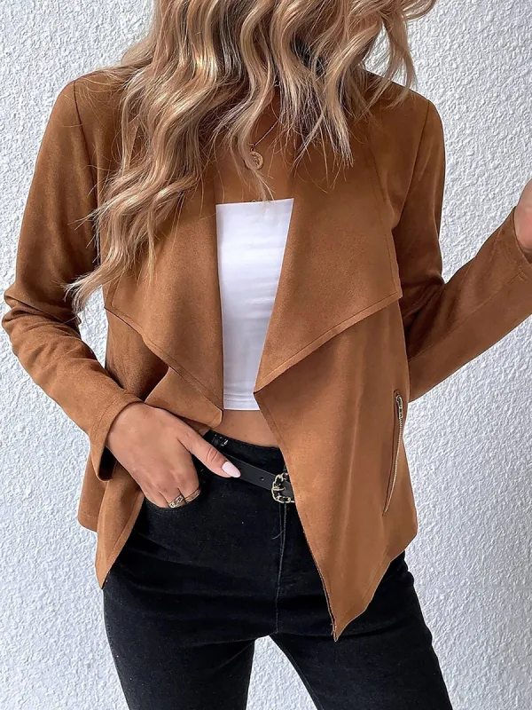 Faux Suede Long Sleeves Open Front Cropped Jacket sold by Allegra K