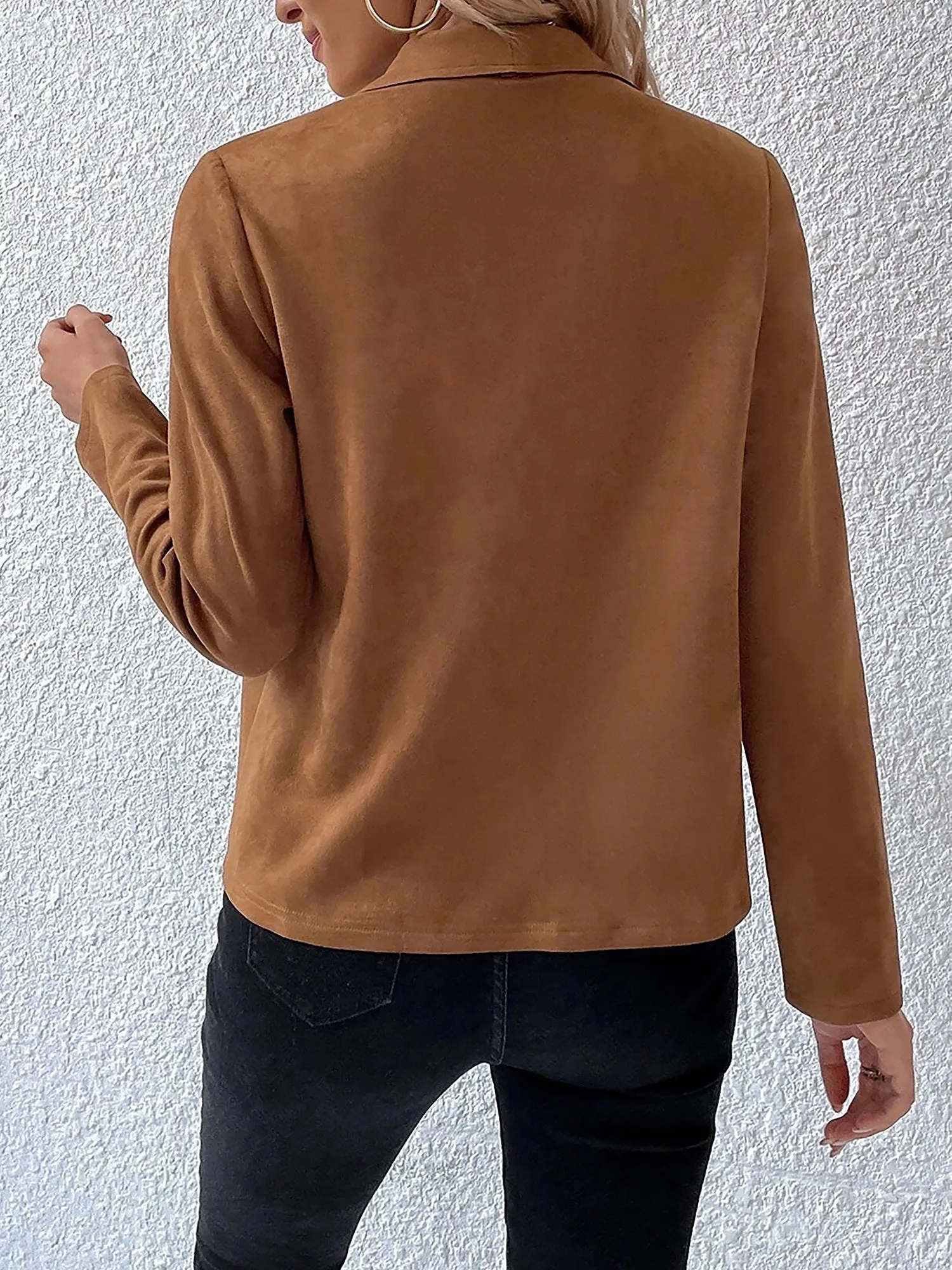 Faux Suede Long Sleeves Open Front Cropped Jacket sold by Allegra K product image thumbnail 4