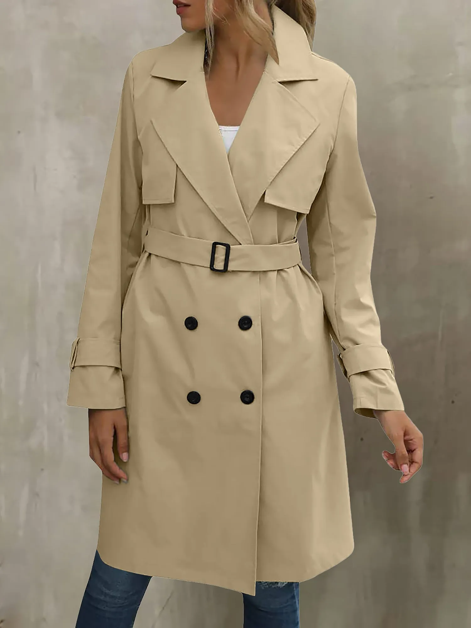 Double Breasted Long Sleeve Belted Trench Coat sold by Allegra K product image thumbnail 2