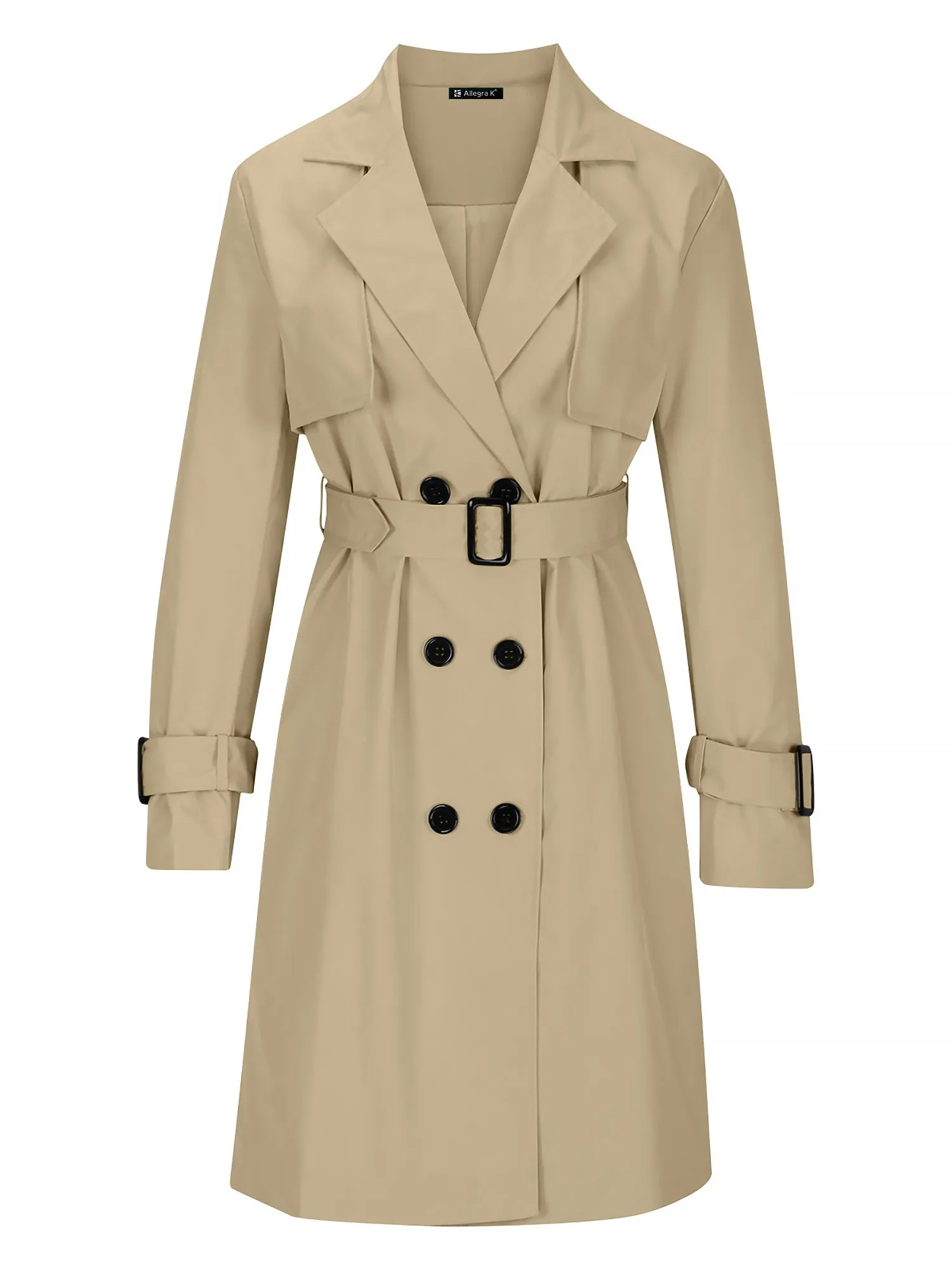 Double Breasted Long Sleeve Belted Trench Coat sold by Allegra K