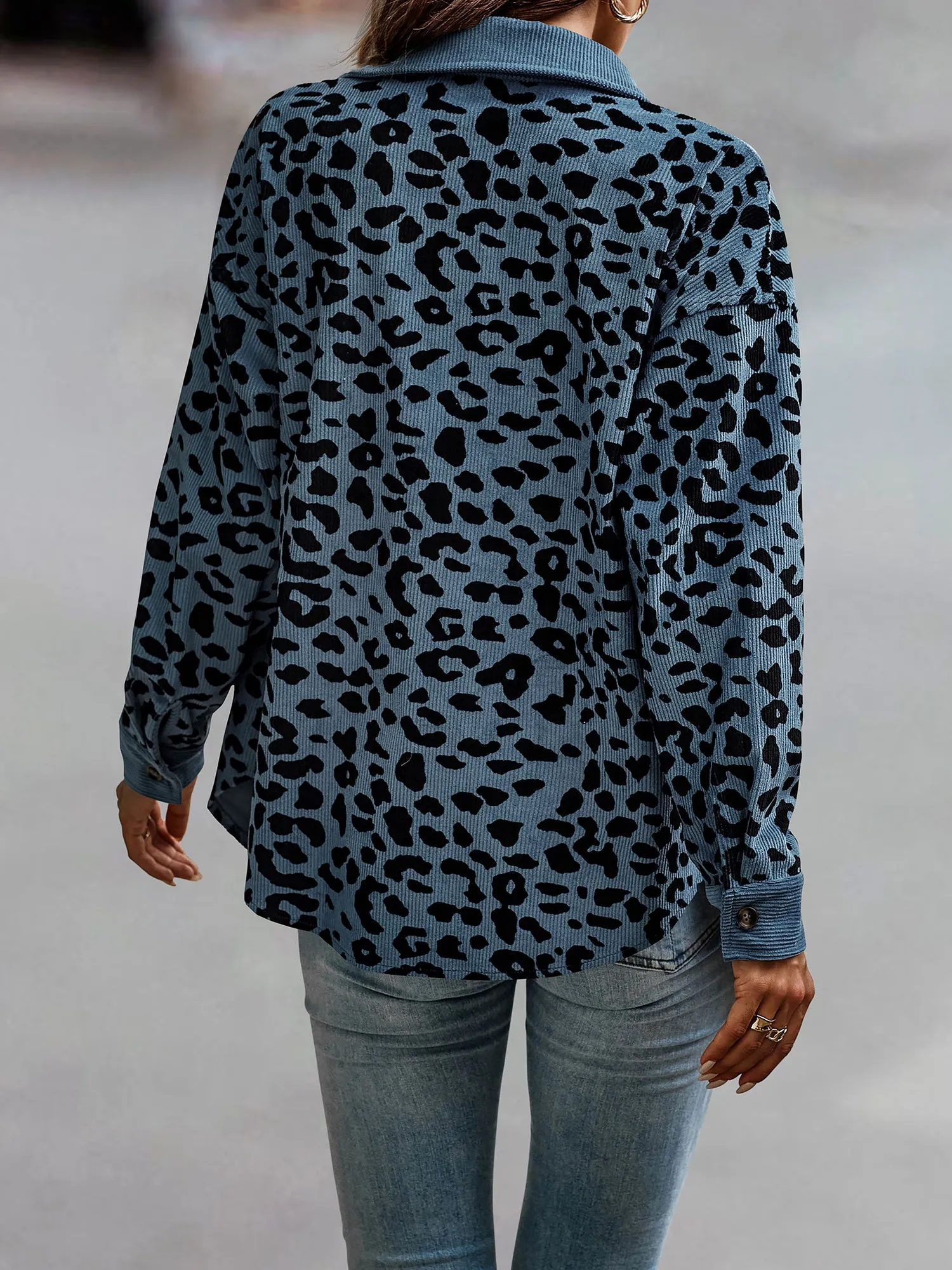 Leopard Textured Long Sleeve Collar Shacket Shirt sold by Allegra K product image thumbnail 5