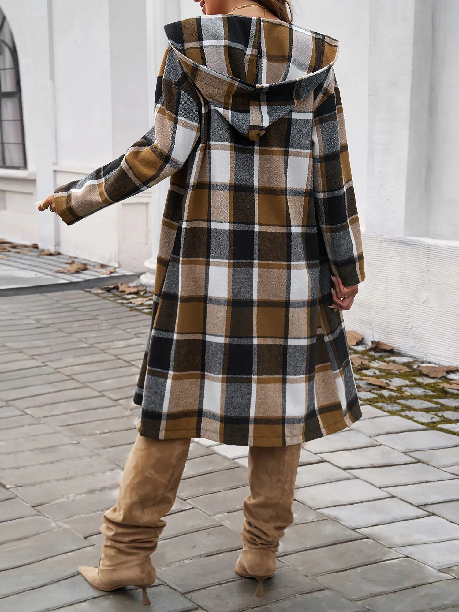 Plaid Long Sleeve Buttoned Brushed Hooded Jacket sold by Allegra K product image thumbnail 3