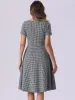 Houndstooth Vintage Peter Pan Collar Short Sleeve A-Line Dress sold by Allegra K