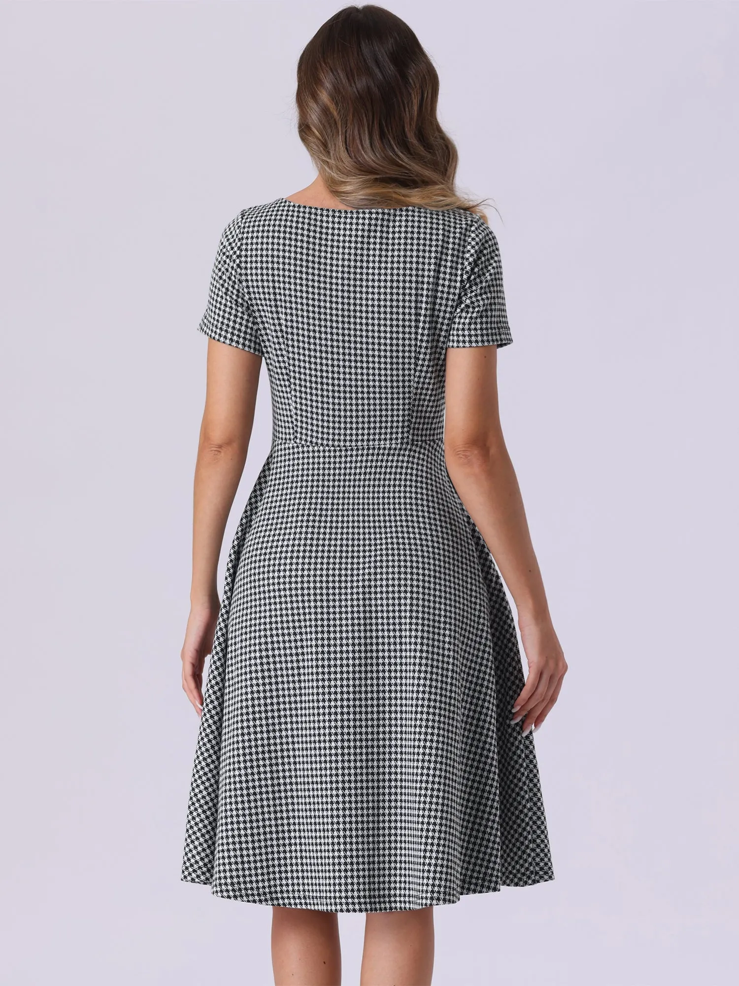 Houndstooth Vintage Peter Pan Collar Short Sleeve A-Line Dress sold by Allegra K product image thumbnail 3