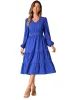 Lantern Sleeve Pocketed Ruffled Tiered A-Line Midi Dress sold by Allegra K