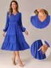 Lantern Sleeve Pocketed Ruffled Tiered A-Line Midi Dress sold by Allegra K