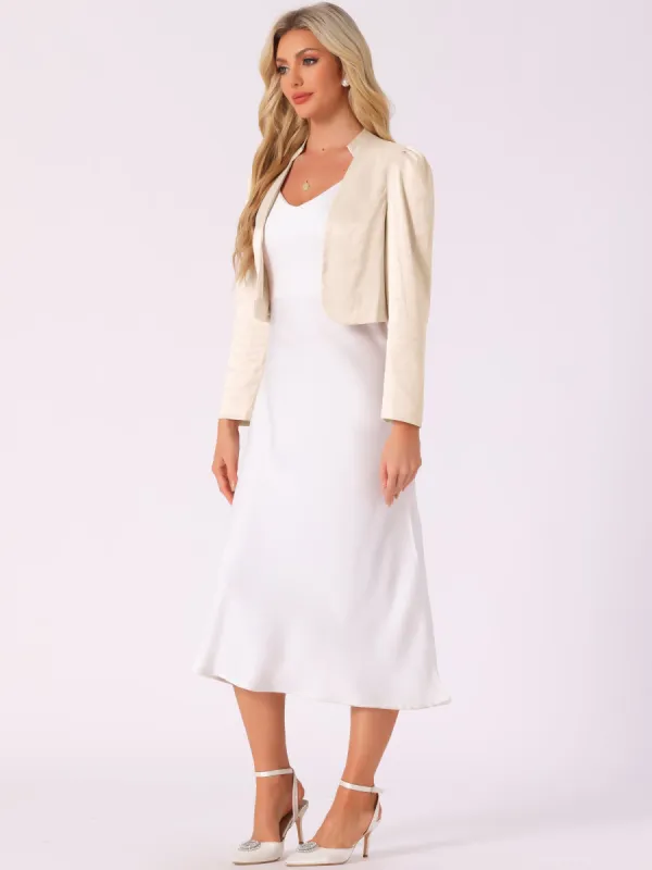 Long Sleeve Satin Open Front Bolero Shrug Cropped Jacket sold by Allegra K