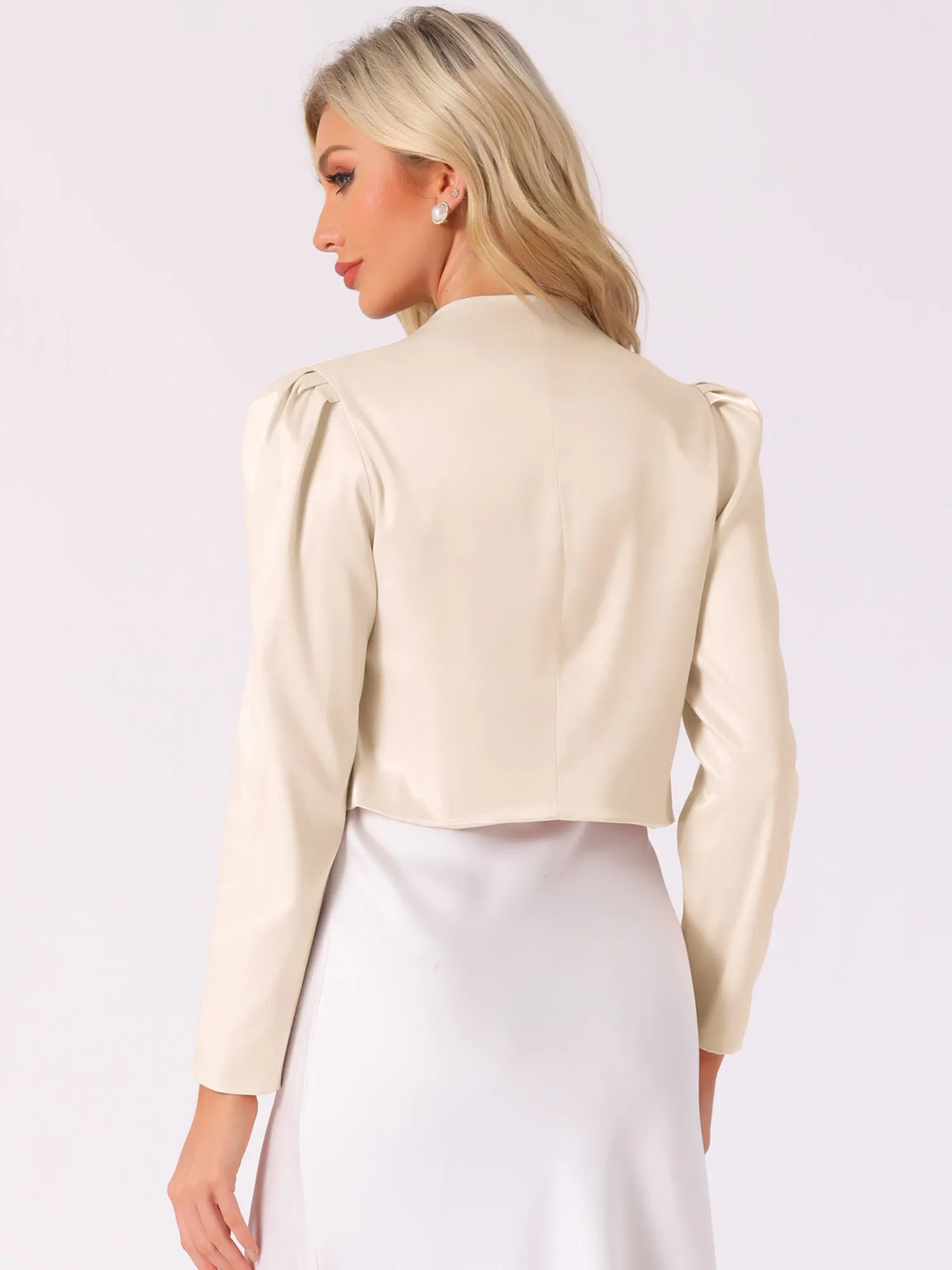 Long Sleeve Satin Open Front Bolero Shrug Cropped Jacket sold by Allegra K product image thumbnail 3