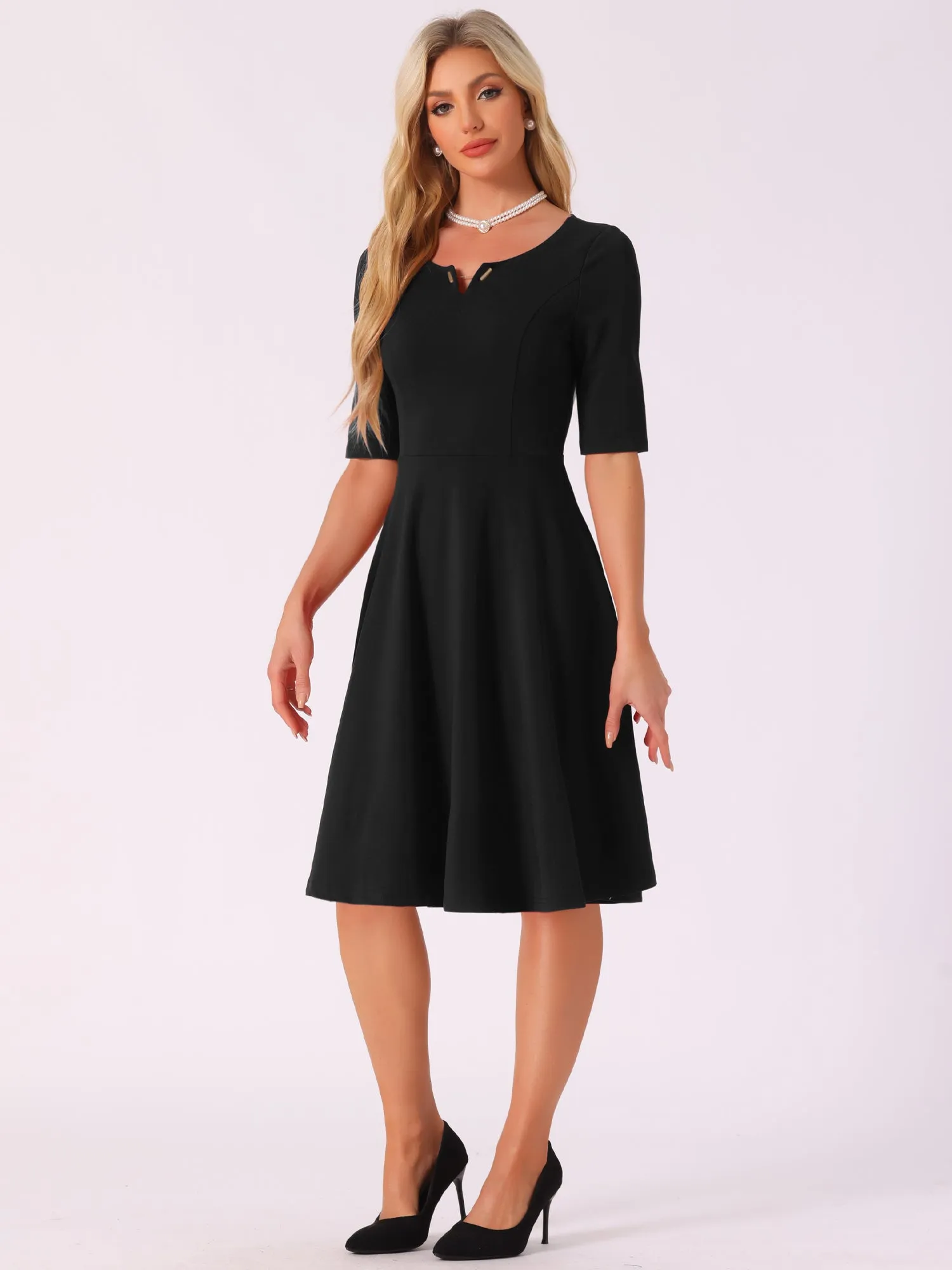 V Neck Half Sleeve Elegant A-Line Midi Dress sold by Allegra K product image thumbnail 5